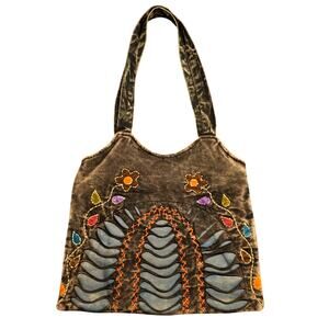 Earth Divas Bag Tote Boho Hippie Festival Retro 70s Floral Canvas Handmade Purse